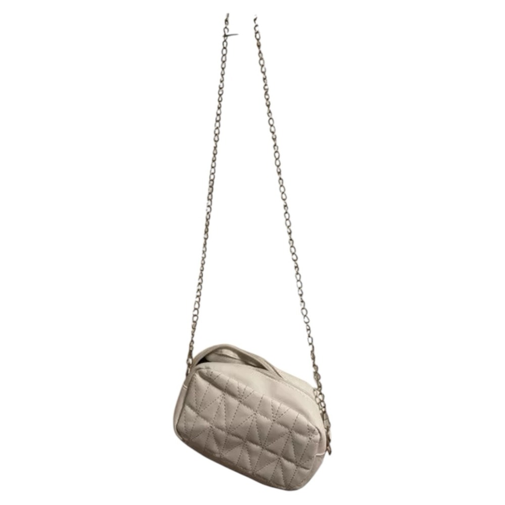 White Quilted Crossbody Bag Gold Chain Strap Geometric Stitched Camera Purse
